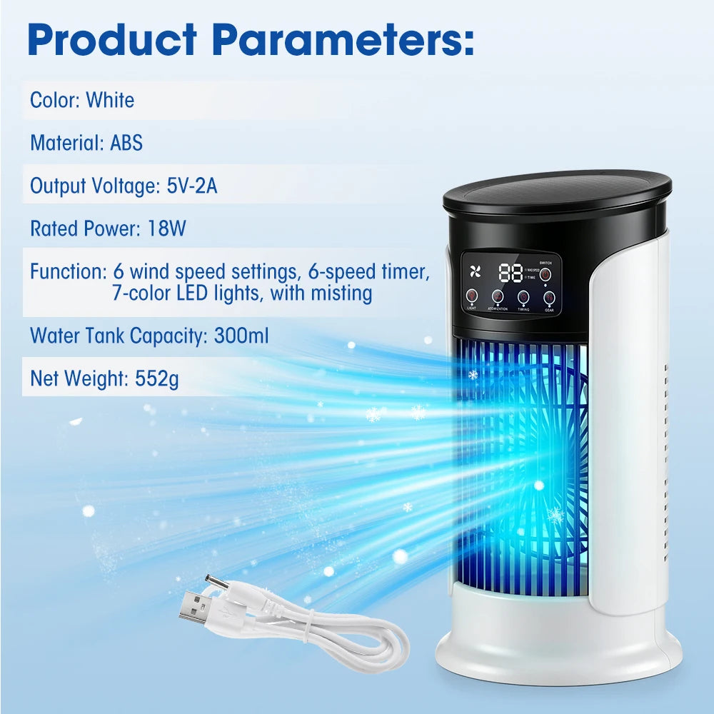 Refroidisseur d'Air Portable 3-en-1 — 6 Vitesses, Humidificateur & Ventilateur
