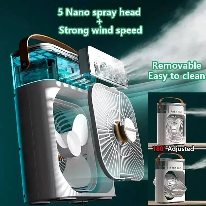 Refroidisseur d'Air 3-en-1 — Ventilateur, Humidificateur & Veilleuse LED