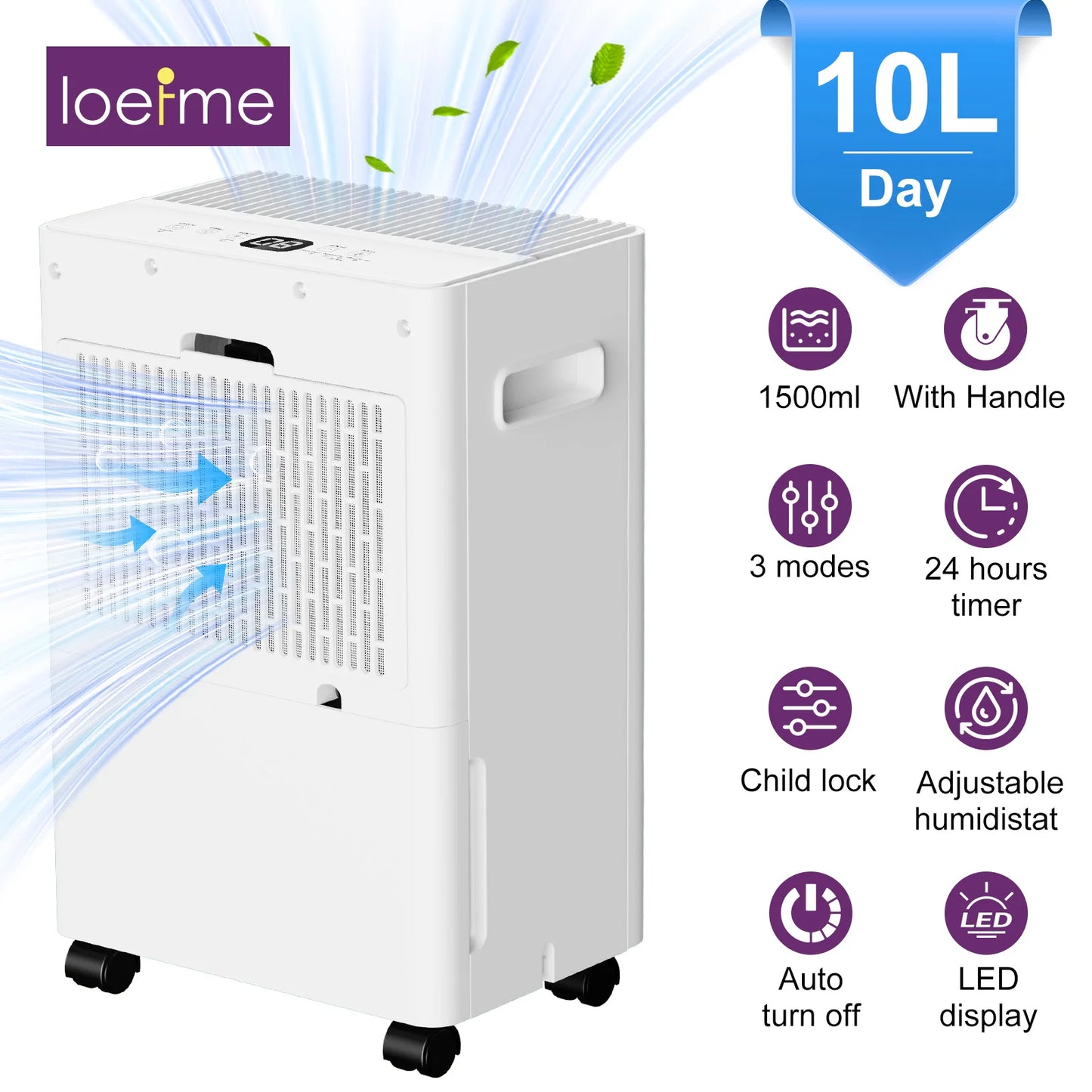 Déshumidificateur 10L/Jour — Compact & Silencieux