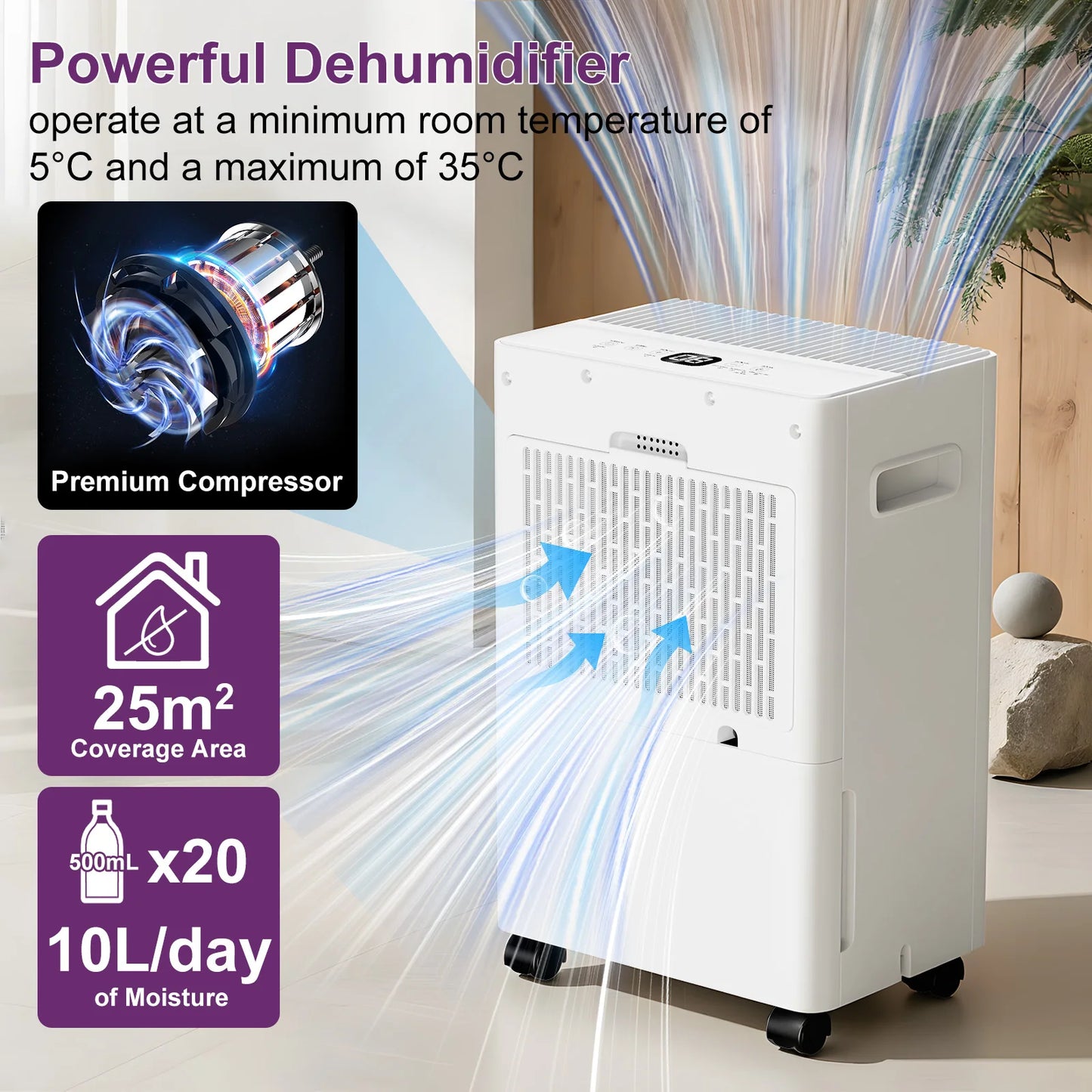 Déshumidificateur 10L/Jour — Compact & Silencieux