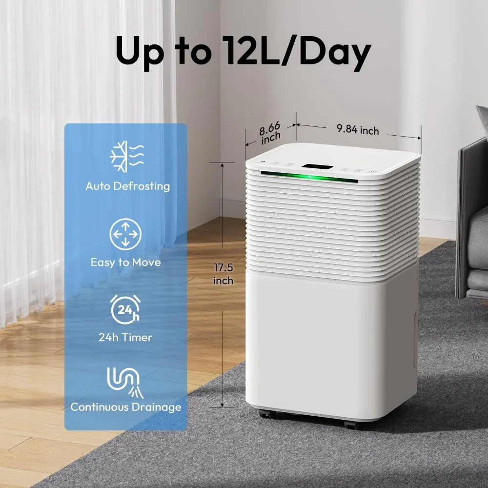 Déshumidificateur 12L/Jour — 3 Modes, Silencieux & Connecté