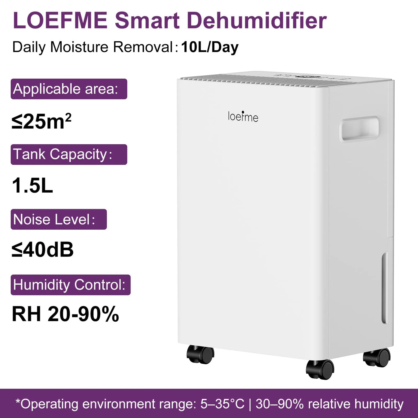 Déshumidificateur 10L — Capteur Humidité & Minuterie 24h