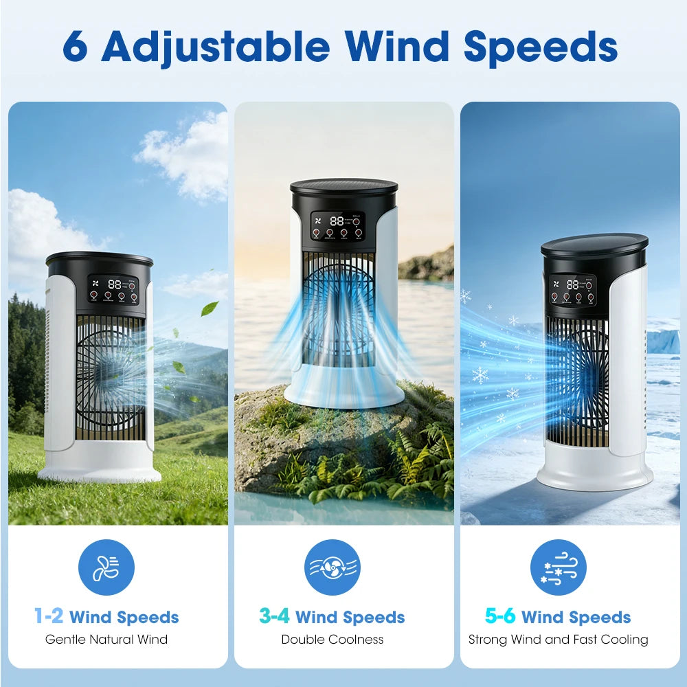 Refroidisseur d'Air Portable 3-en-1 — 6 Vitesses, Humidificateur & Ventilateur
